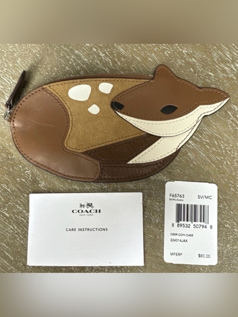 Coach Deer Coin Case Leather Suede F65763-NWT